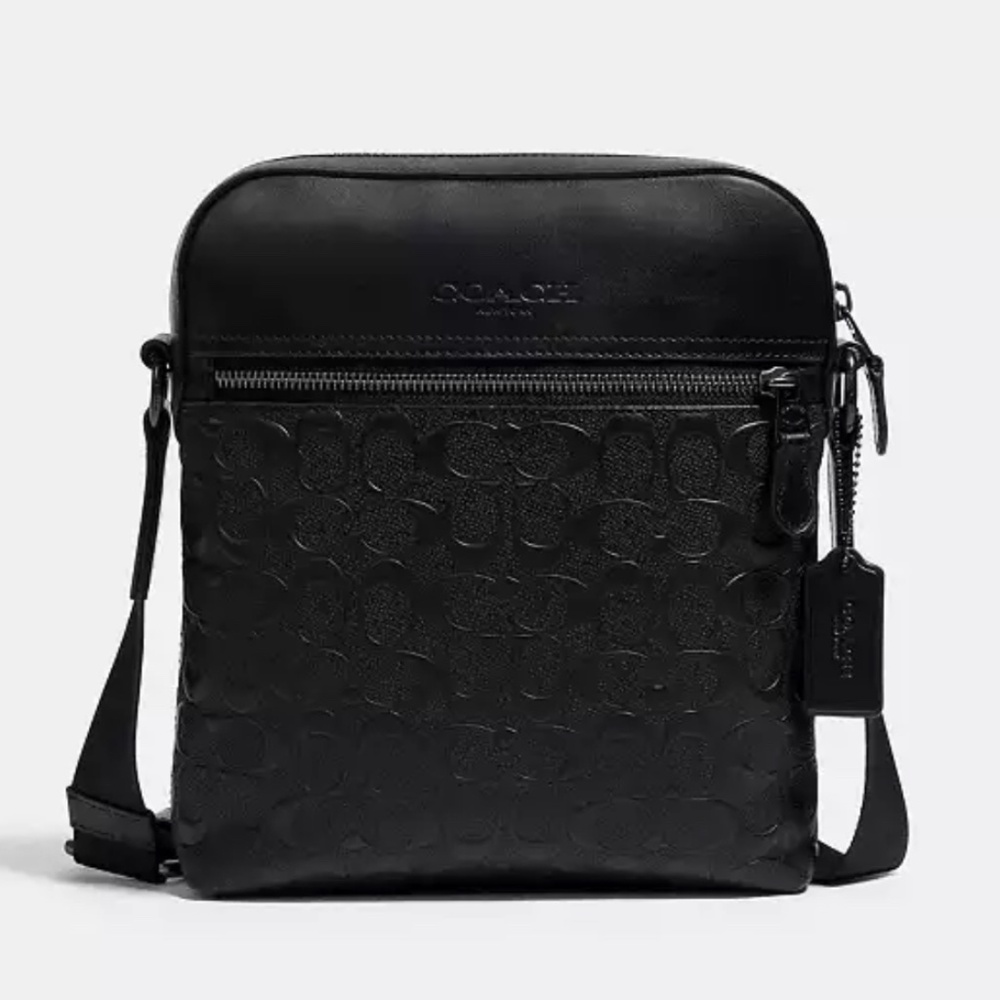 COACH HOUSTON LEATHER MESSENGER CROSSBODY BAG IN BLACK